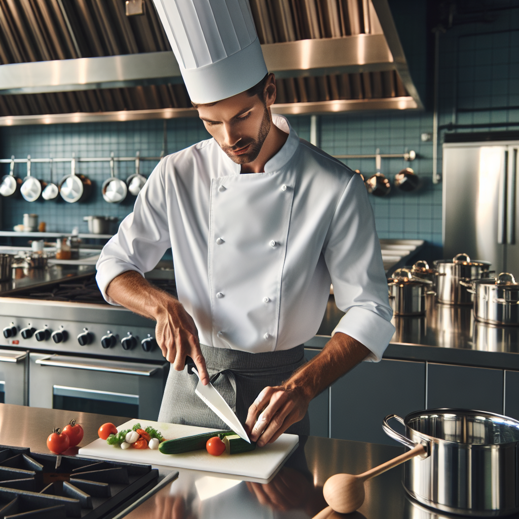 Image générée par IA - Un chef en toque blanche préparant un plat dans un...