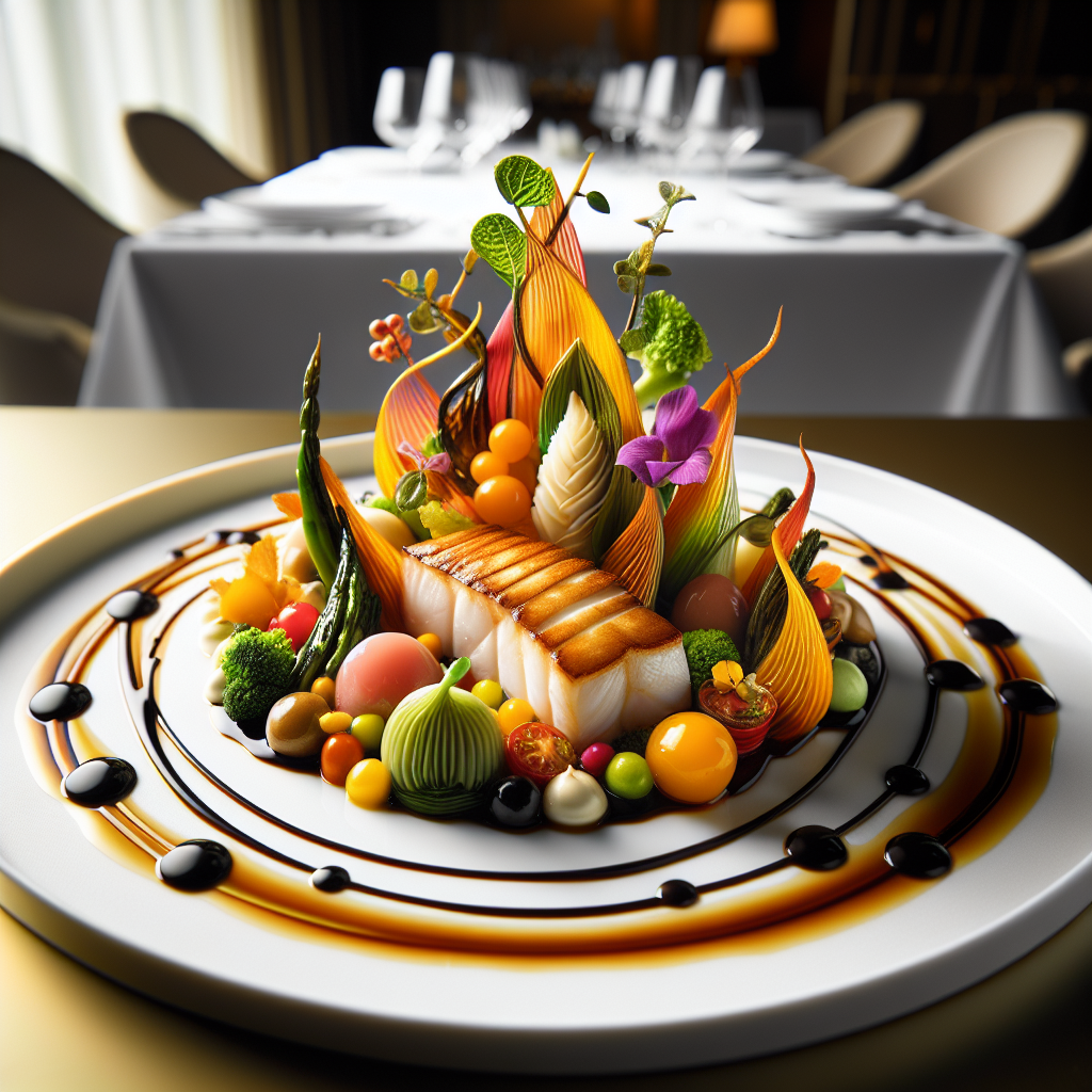 Image générée par IA - Un plat gastronomique français élégamment dressé s...