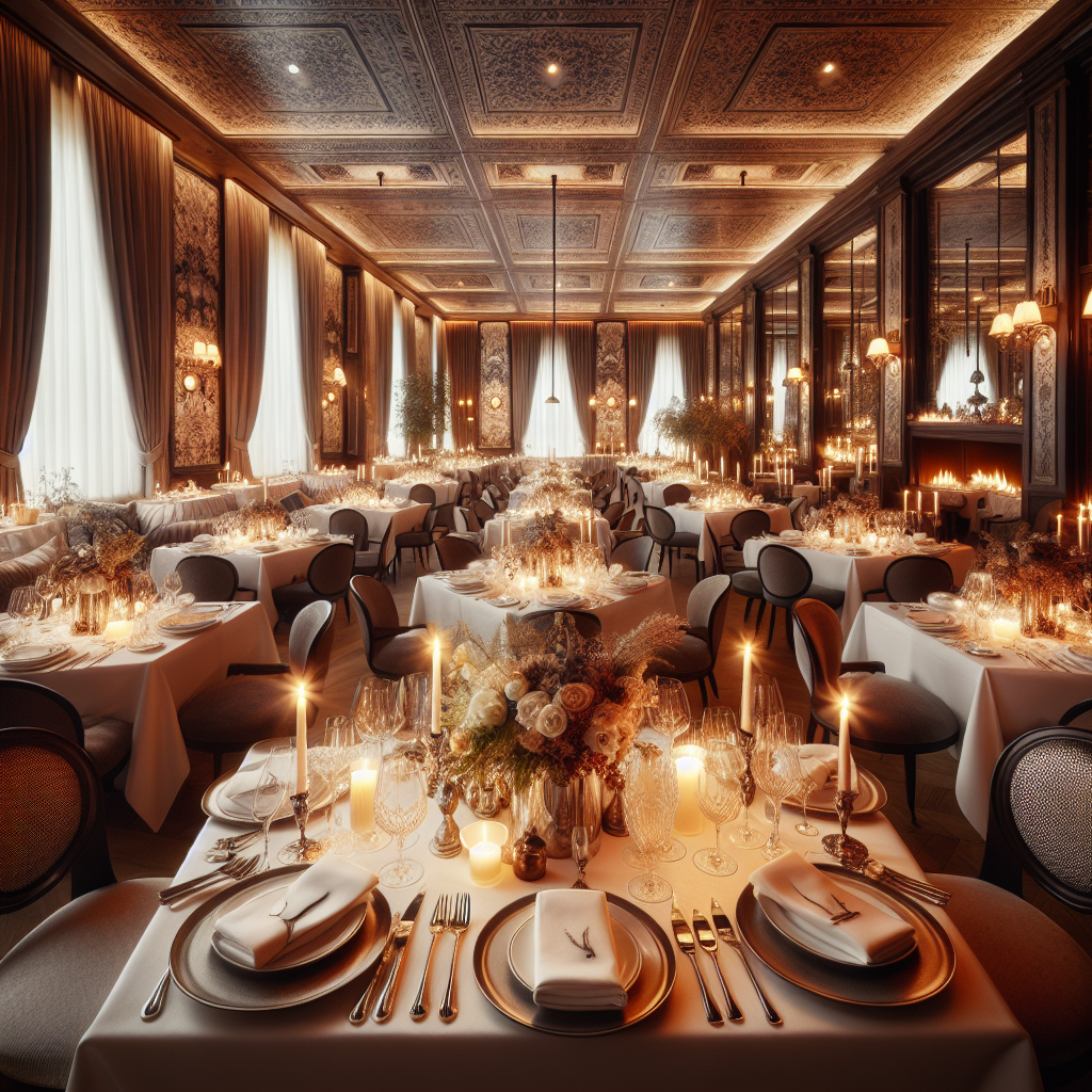 Image générée par IA - Une salle de restaurant élégante avec nappes blanc...